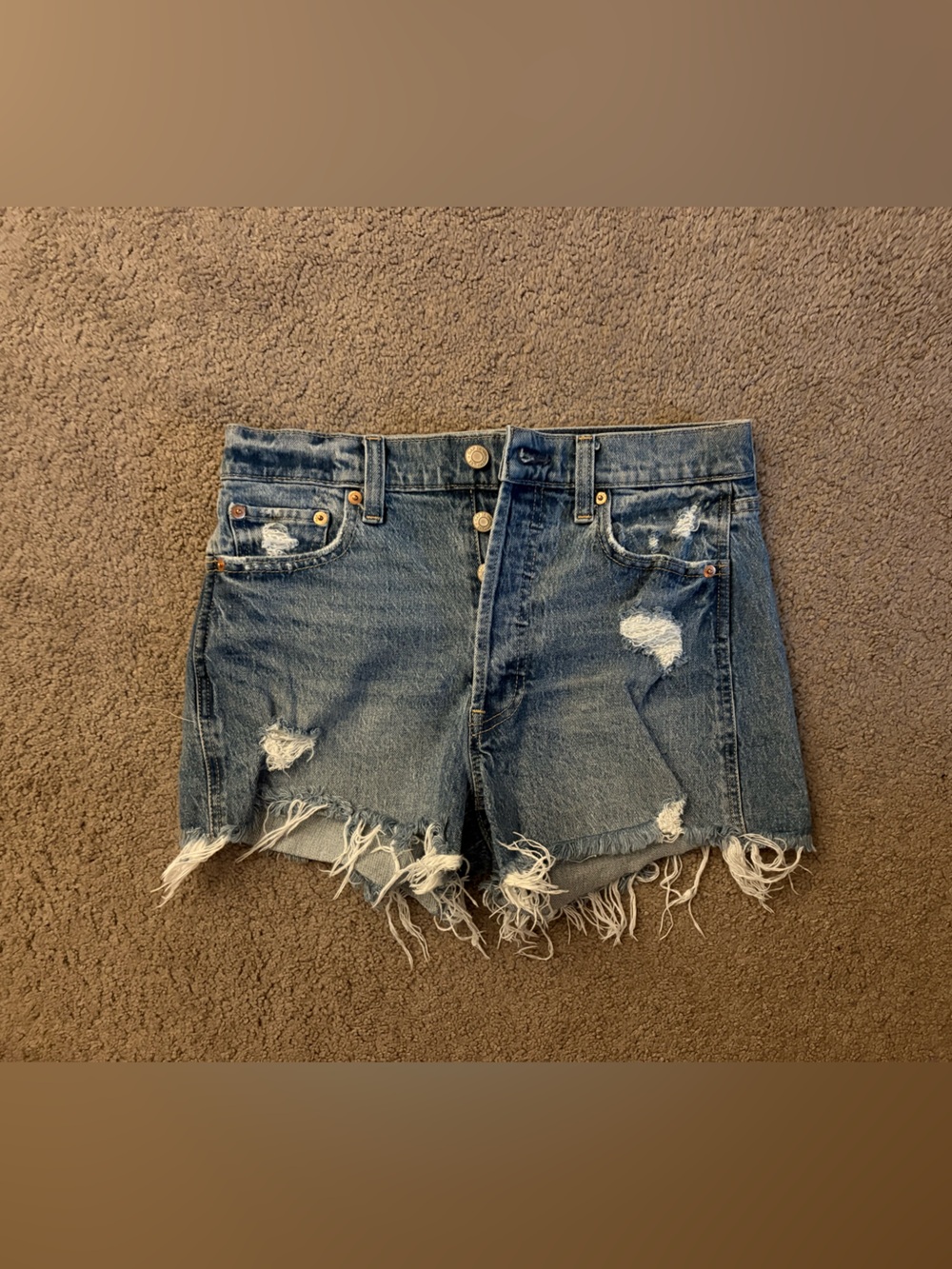GAP Distressed Blue Denim Cutoff Shorts with Frayed Hem